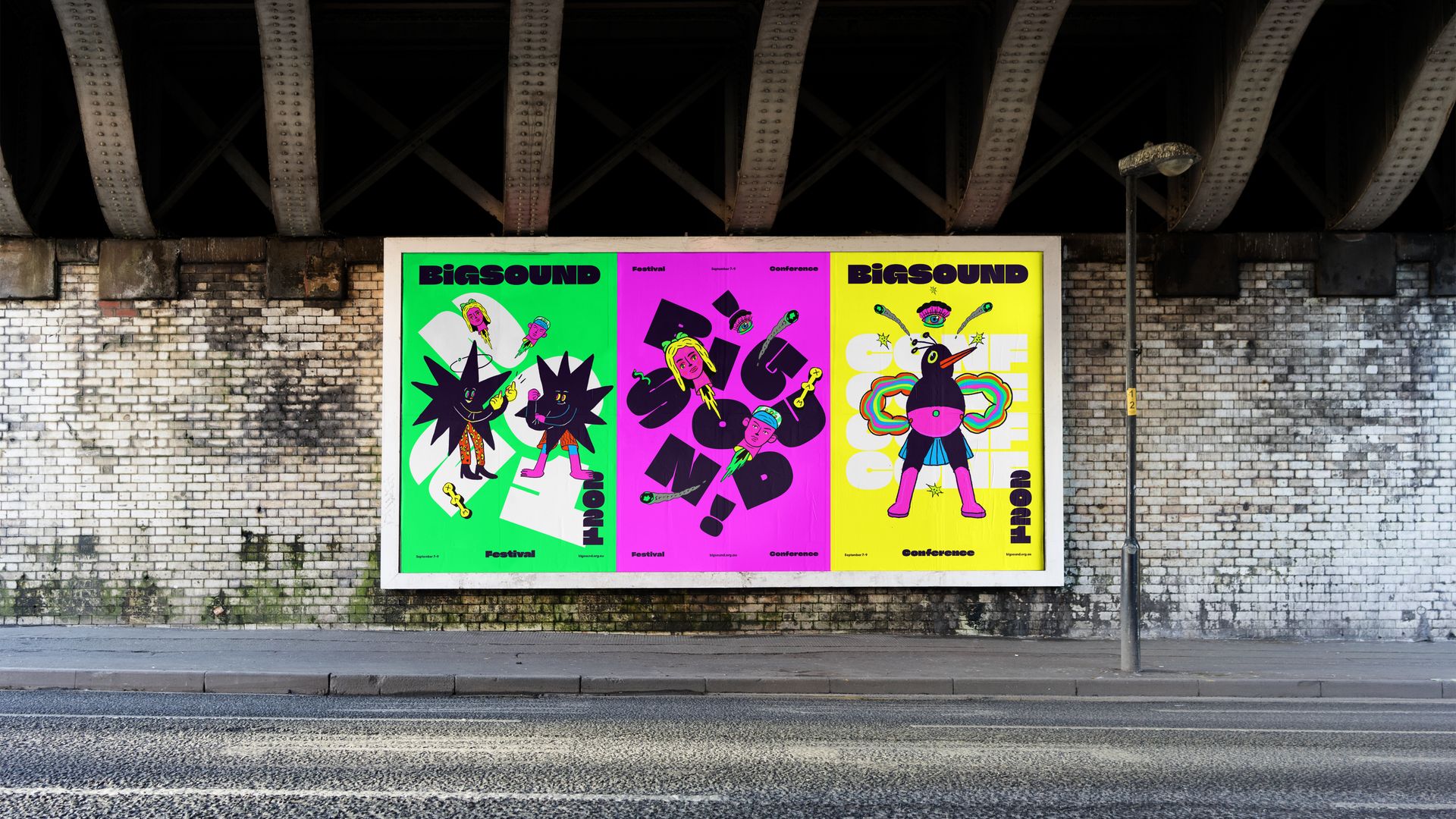 Bright, colourful poster designs with cool illustrations